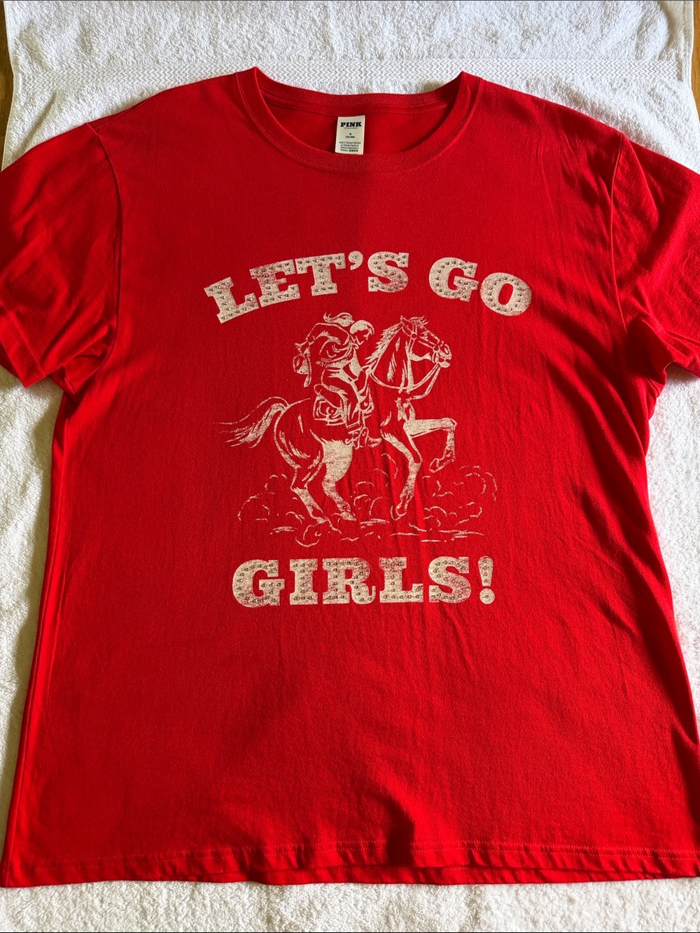 PINK Victoria's Secret Red Graphic 'LET'S GO GIRLS!' Tee